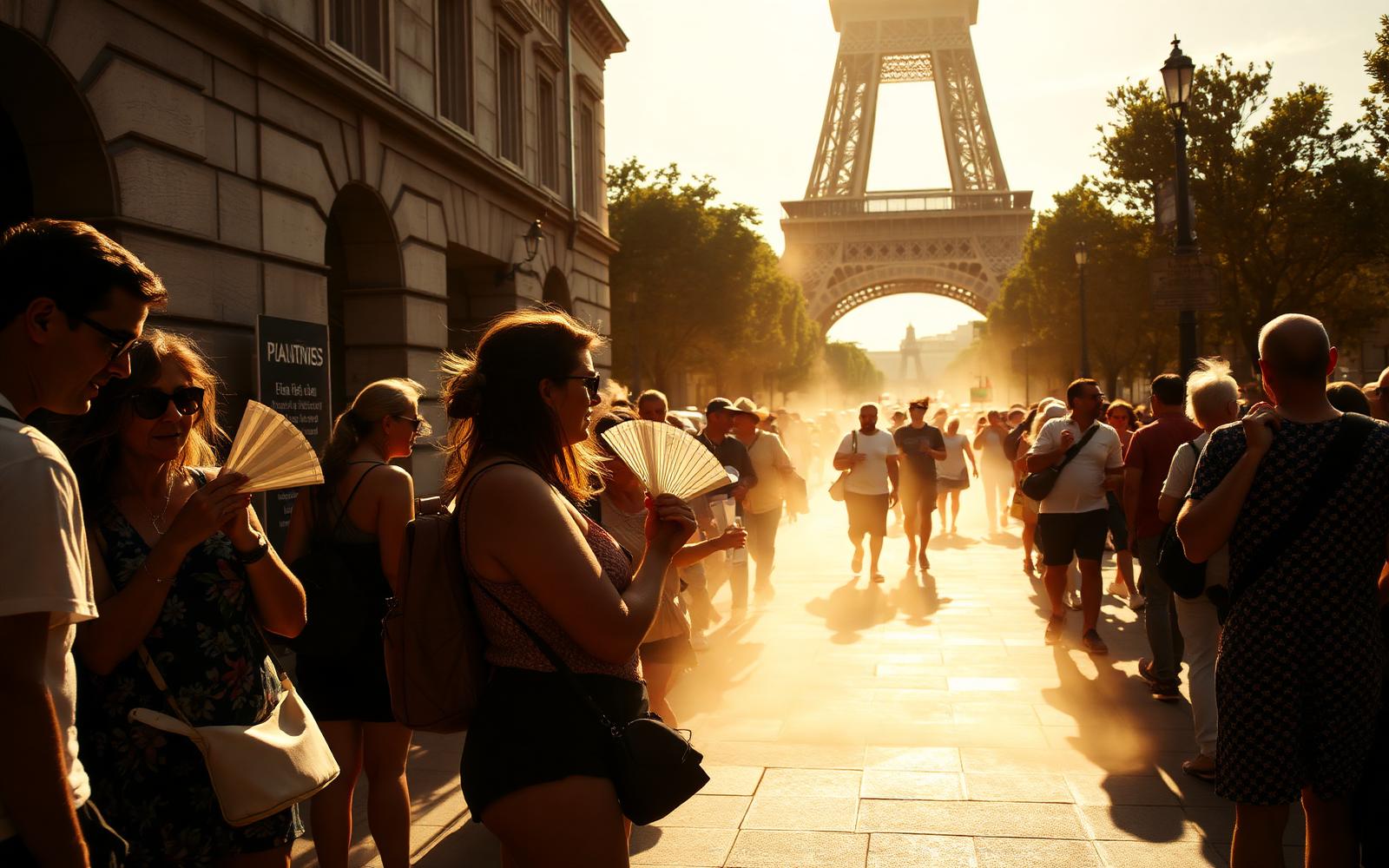 Tourists in Paris struggling under the summer heat
